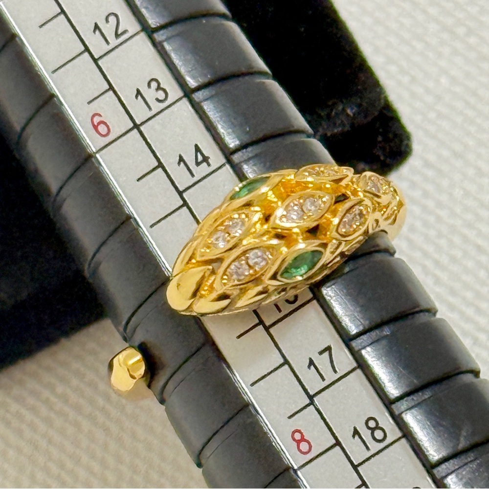 14K Gold Plated Emerald CZ Snake Serpent Adjustable Ring Luxury - Picture 3 of 5